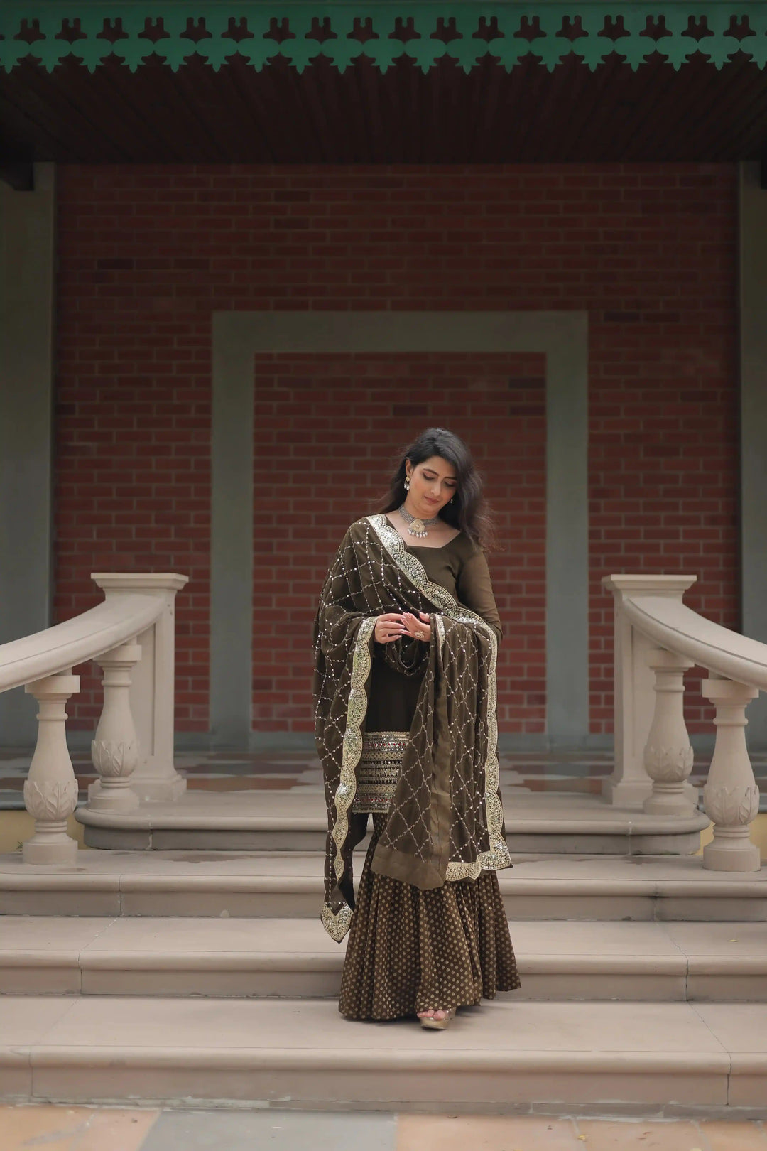 Gorgeous Gajri Faux Georgette Top Coordinated with Bottom | Accentuated by a Dupatta