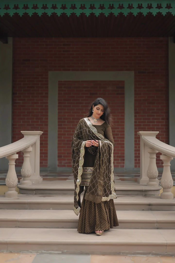 Gorgeous Gajri Faux Georgette Top Coordinated with Bottom | Accentuated by a Dupatta