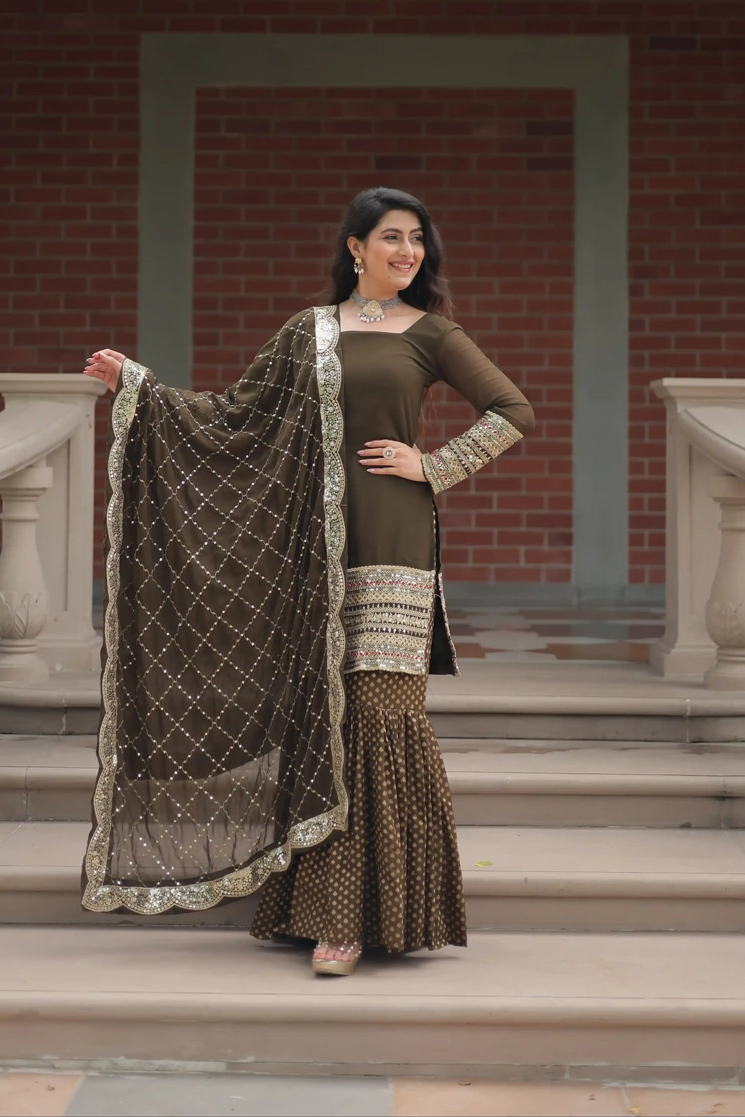 Gorgeous Gajri Faux Georgette Top Coordinated with Bottom | Accentuated by a Dupatta