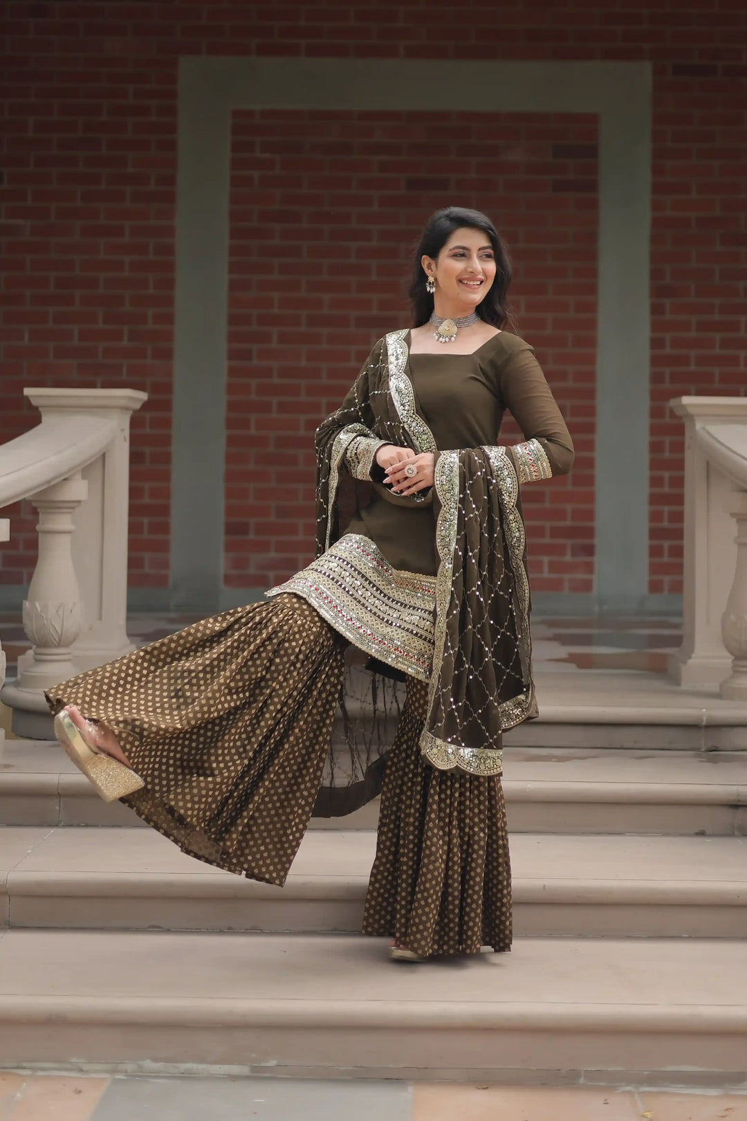 Gorgeous Gajri Faux Georgette Top Coordinated with Bottom | Accentuated by a Dupatta