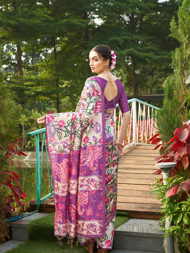 Kalamkari Printed Tussar Silk Saree | Traditional Festive Wear
