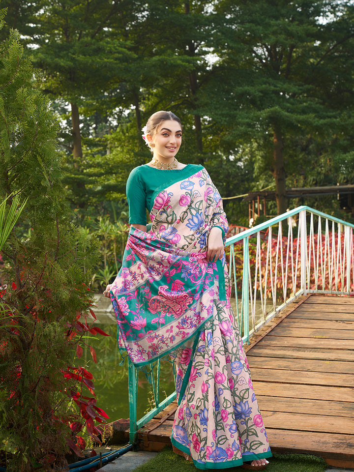 Kalamkari Printed Tussar Silk Saree | Traditional Festive Wear