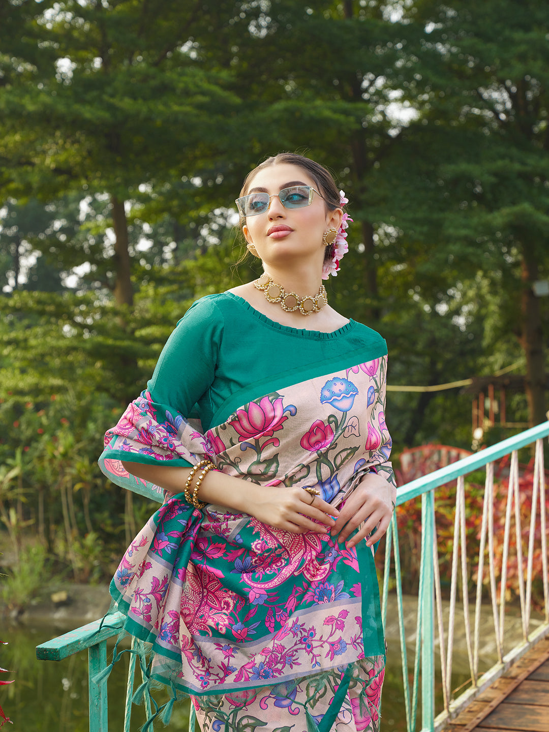 Kalamkari Printed Tussar Silk Saree | Traditional Festive Wear