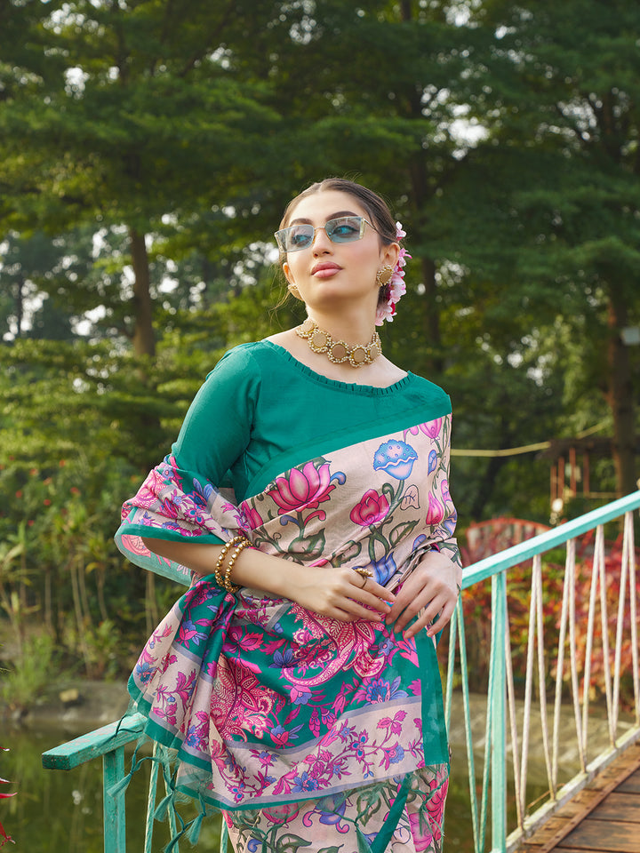 Kalamkari Printed Tussar Silk Saree | Traditional Festive Wear