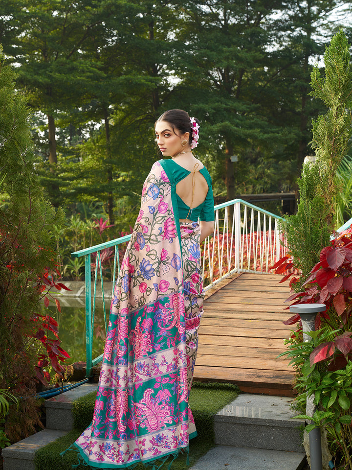 Kalamkari Printed Tussar Silk Saree | Traditional Festive Wear