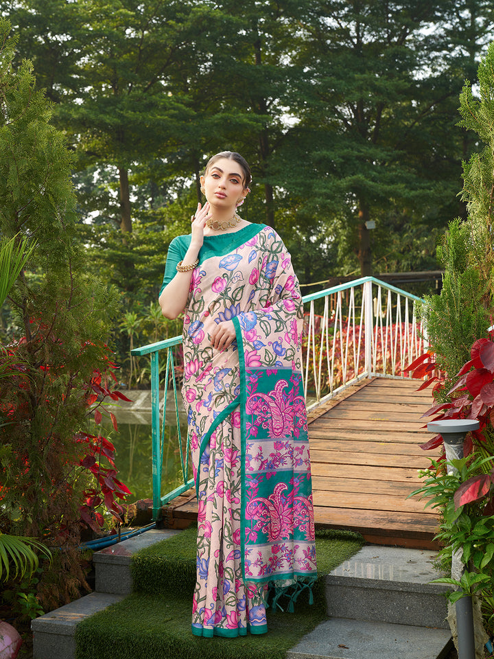 Kalamkari Printed Tussar Silk Saree | Traditional Festive Wear