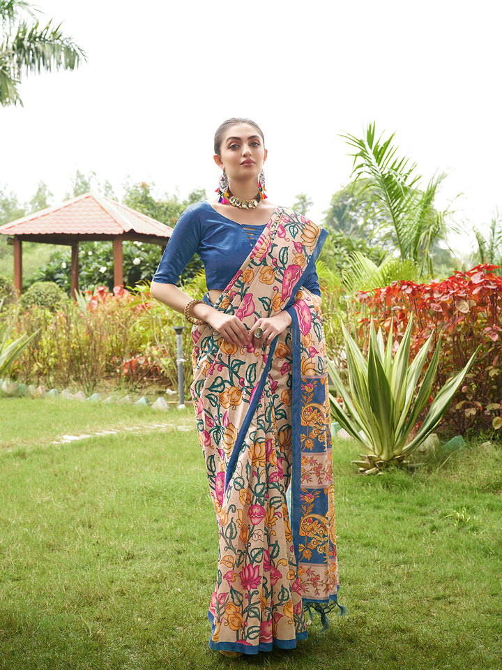 Kalamkari Printed Tussar Silk Saree | Traditional Festive Wear
