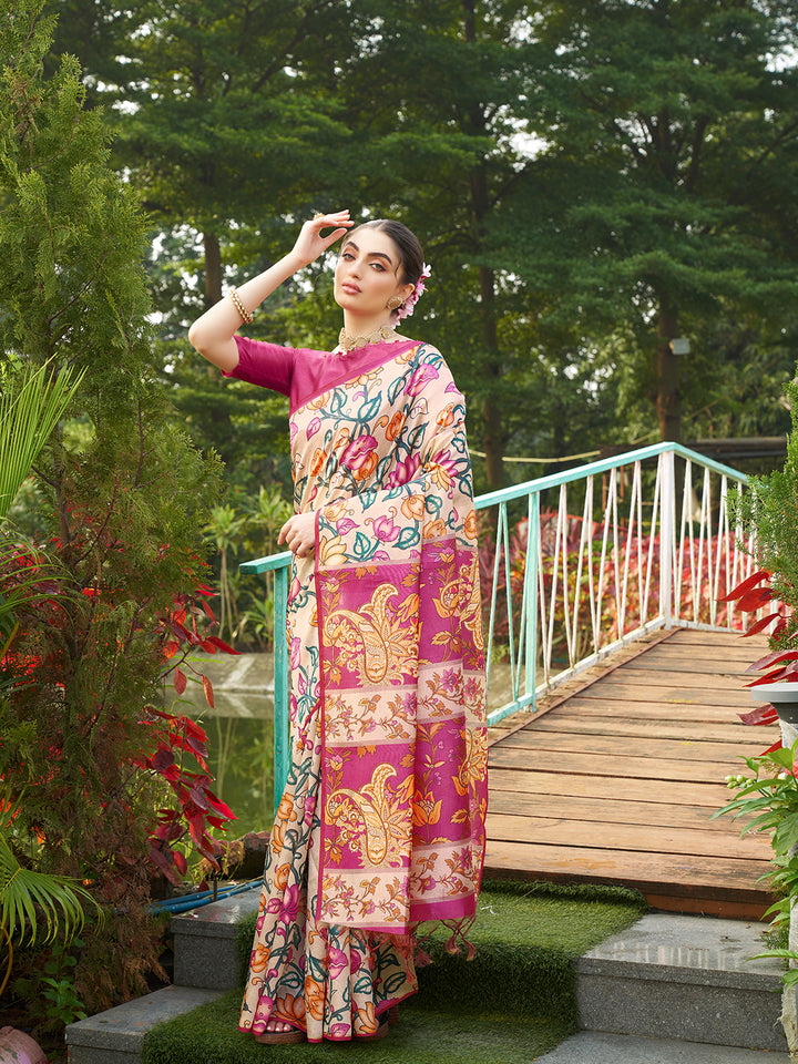 Kalamkari Printed Tussar Silk Saree | Traditional Festive Wear