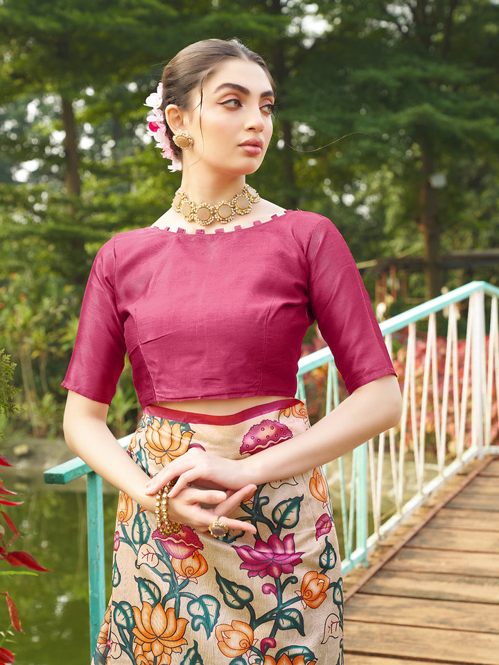 Kalamkari Printed Tussar Silk Saree | Traditional Festive Wear
