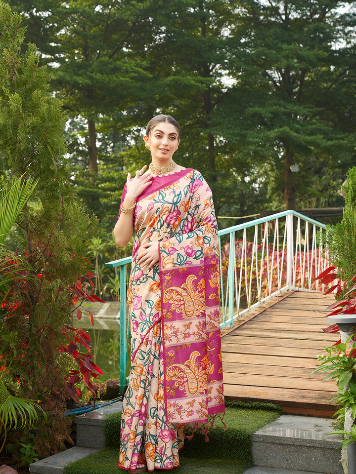 Kalamkari Printed Tussar Silk Saree | Traditional Festive Wear