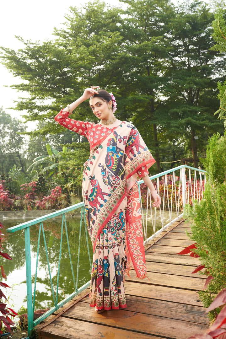 Classic Maroon Silk Saree | Designer Patola Print with Elegance
