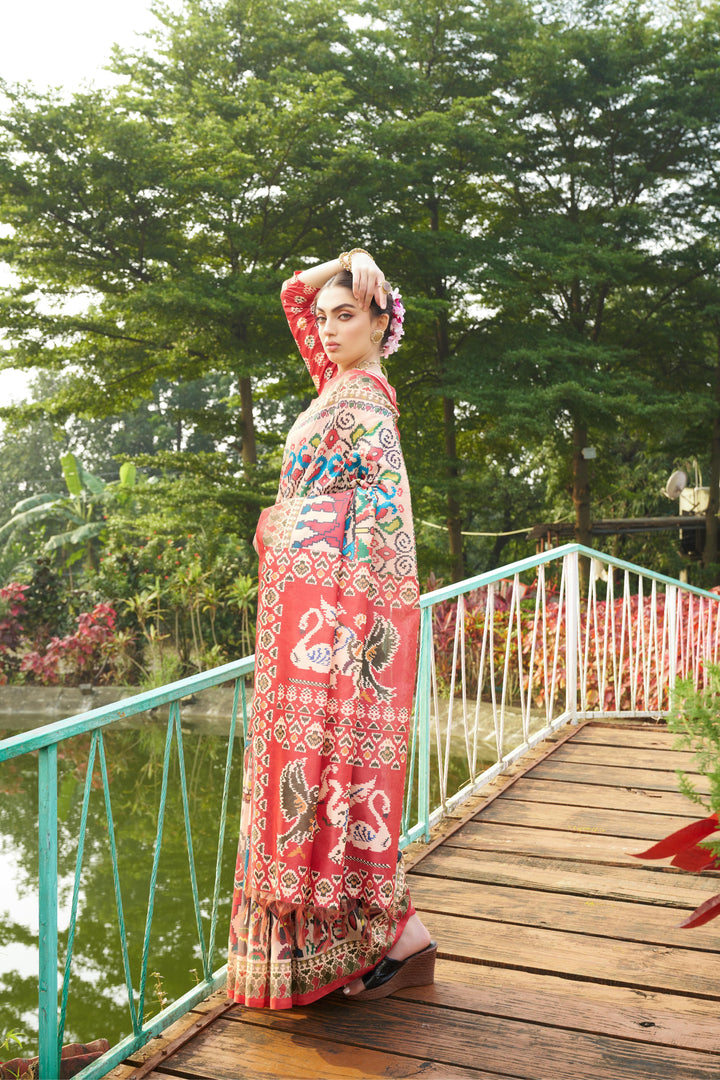 Classic Maroon Silk Saree | Designer Patola Print with Elegance