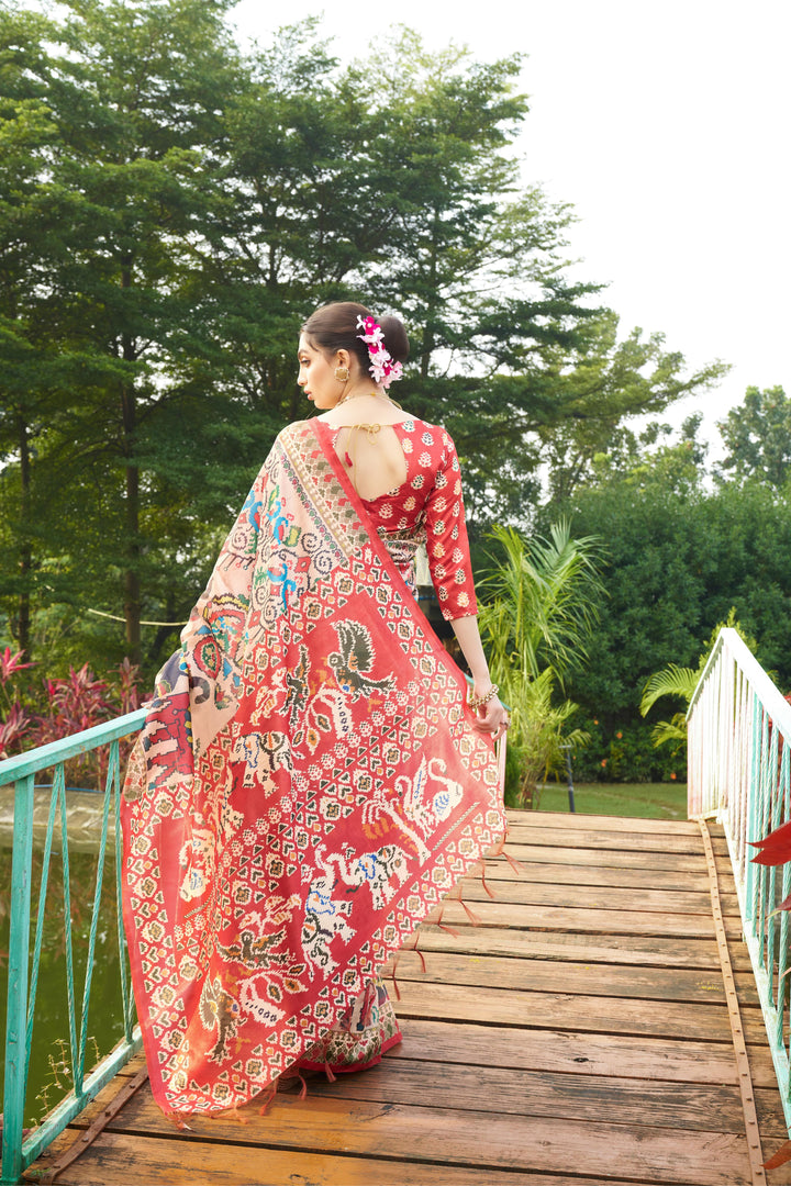 Classic Maroon Silk Saree | Designer Patola Print with Elegance