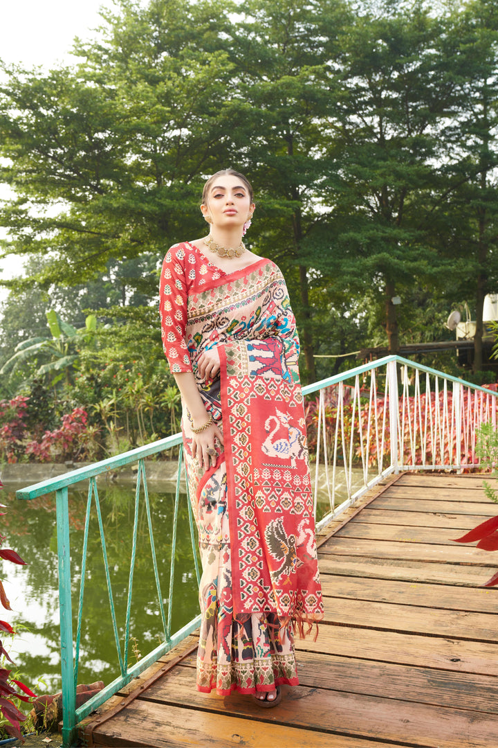 Classic Maroon Silk Saree | Designer Patola Print with Elegance