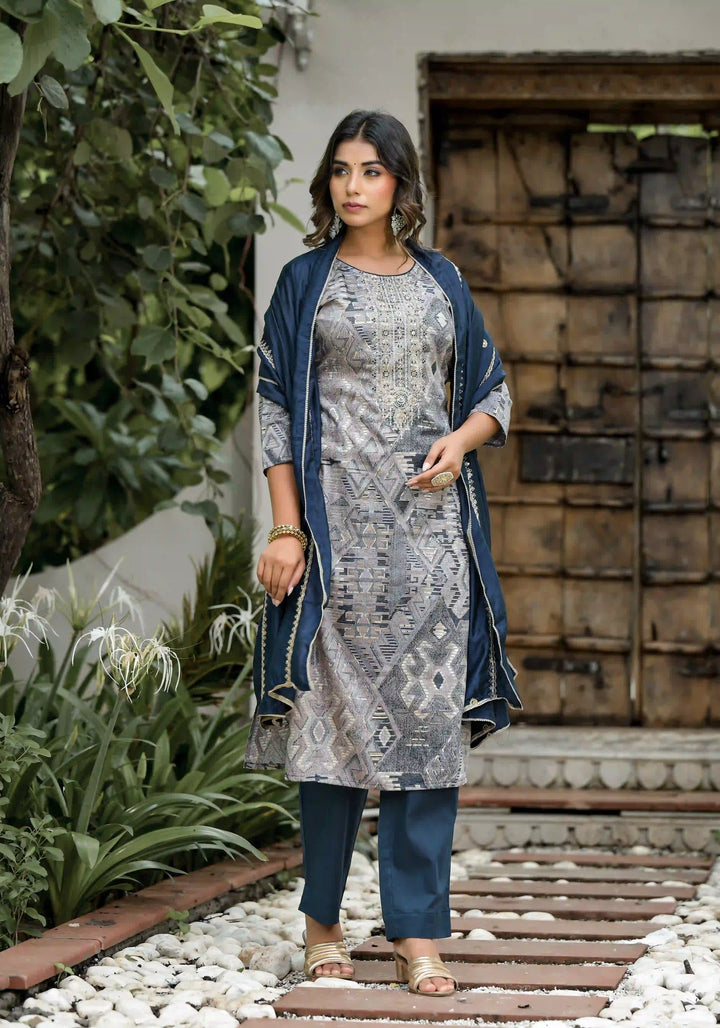 Graceful Brown Jam Cotton Top with Cambric Cotton Bottom | Charming Silk Dupatta
