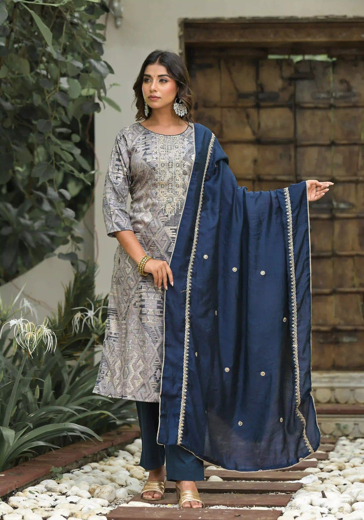 Graceful Brown Jam Cotton Top with Cambric Cotton Bottom | Charming Silk Dupatta