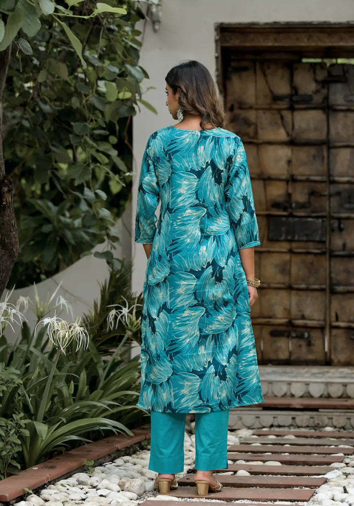 Chic Sea Blue Jam Cotton and Cambric Cotton Combination | Enhanced by a Beautiful Silk Dupatta
