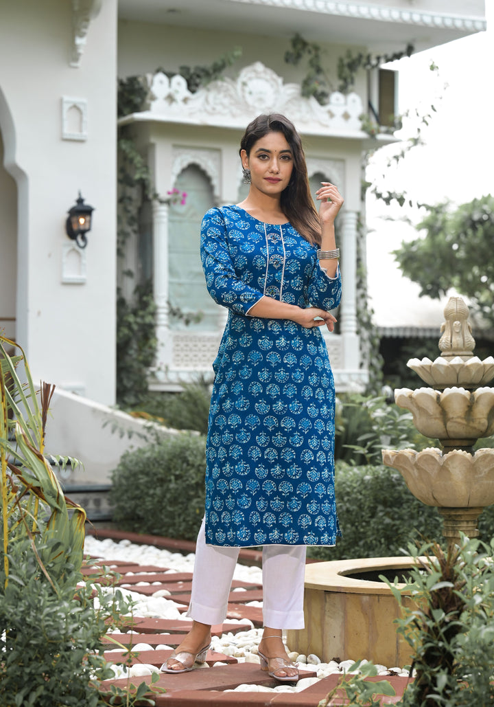 Ethnic Cotton Kurti Set | Mirror & Printed Design for Festive Elegance