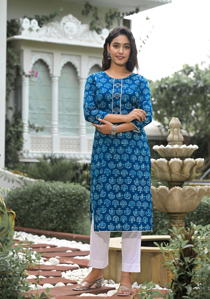 Ethnic Cotton Kurti Set | Mirror & Printed Design for Festive Elegance