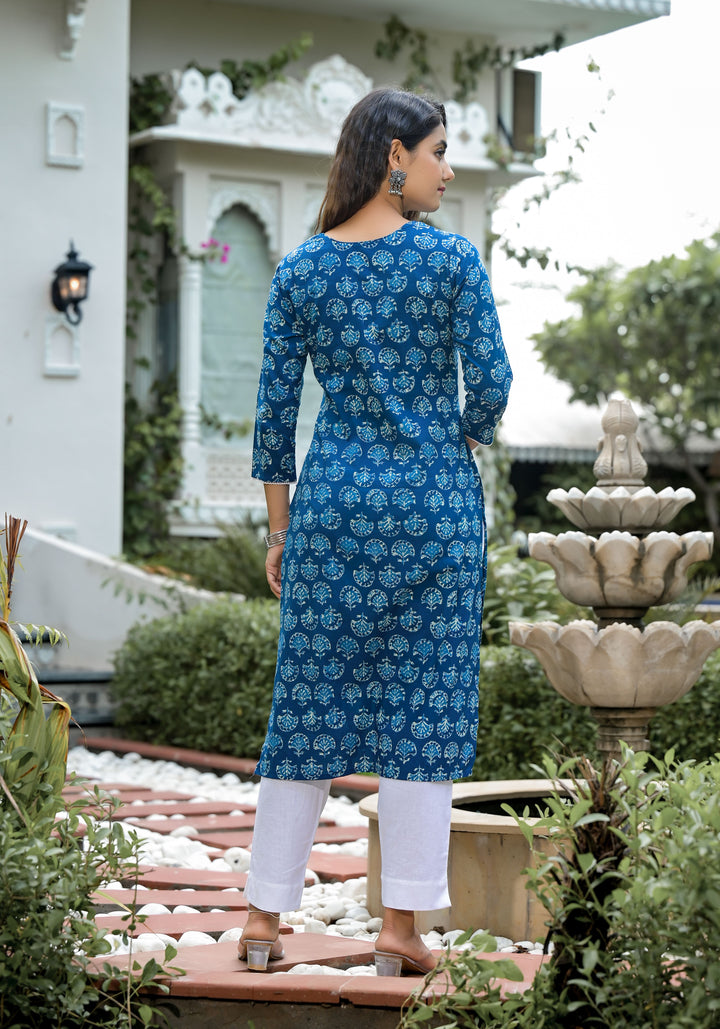 Ethnic Cotton Kurti Set | Mirror & Printed Design for Festive Elegance