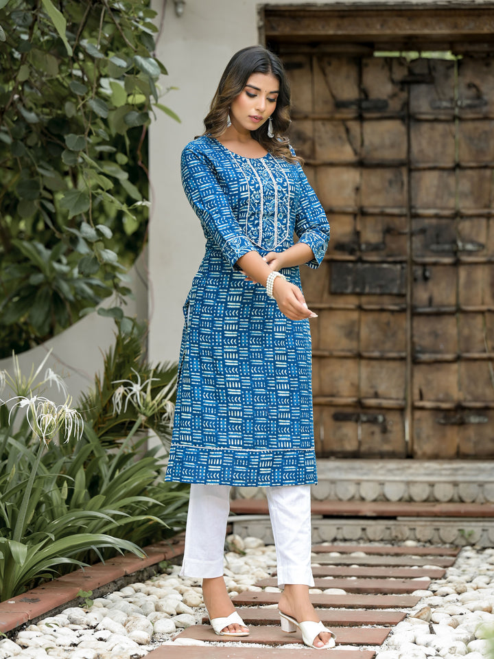 Chic Cotton Kurti for Women | Unique Printed & Mirror Detailing for Events
