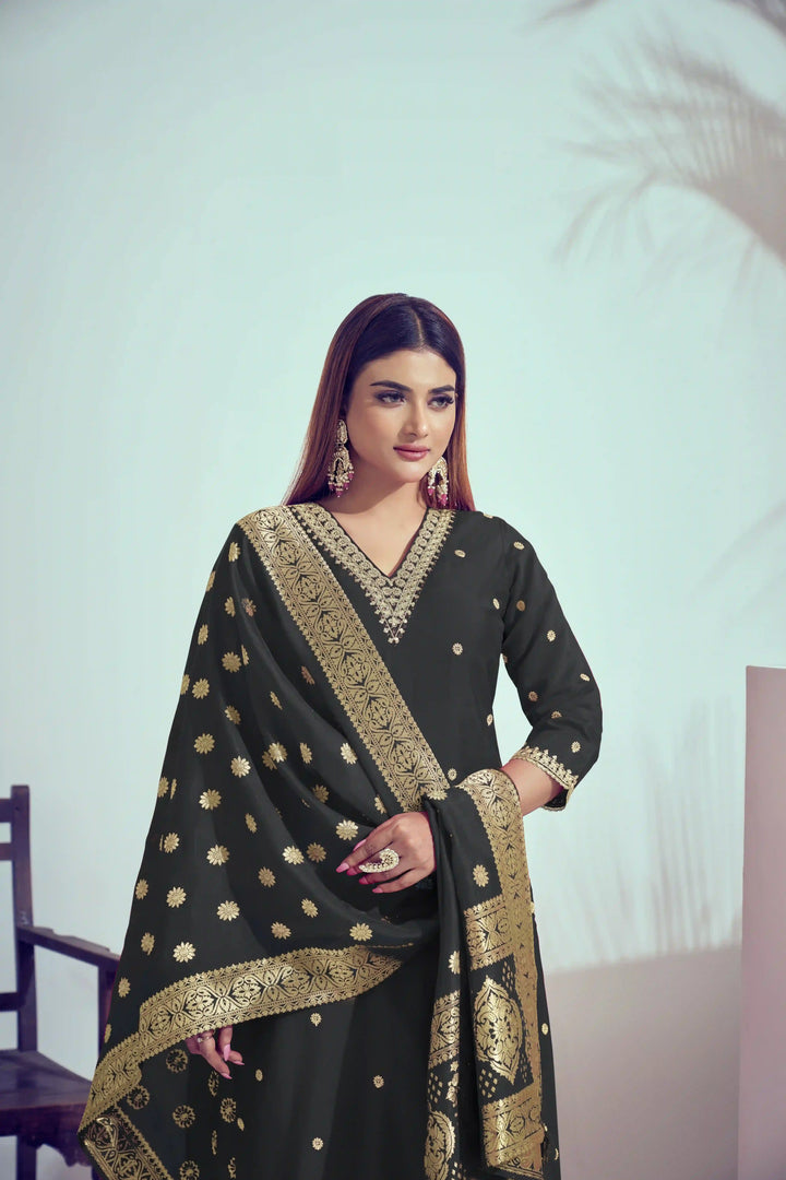 Elegant Bright Pink Suit | Roman Silk top bottom with Viscose Banarasi dupatta