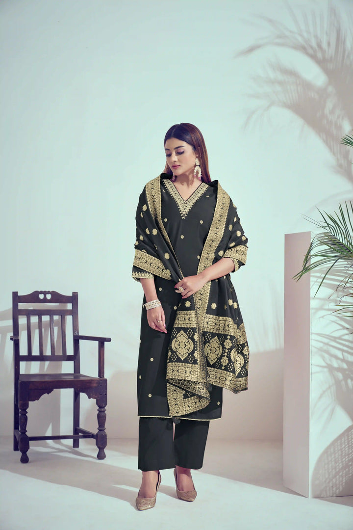 Elegant Bright Pink Suit | Roman Silk top bottom with Viscose Banarasi dupatta