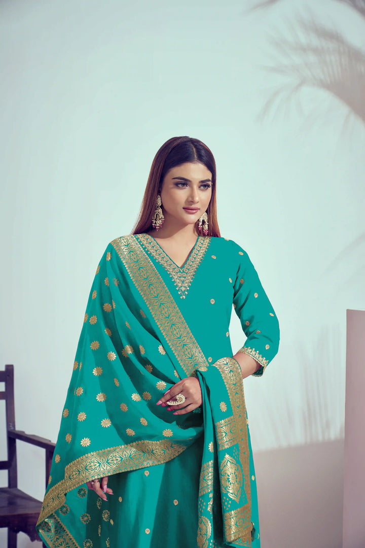 Elegant Bright Pink Suit | Roman Silk top bottom with Viscose Banarasi dupatta