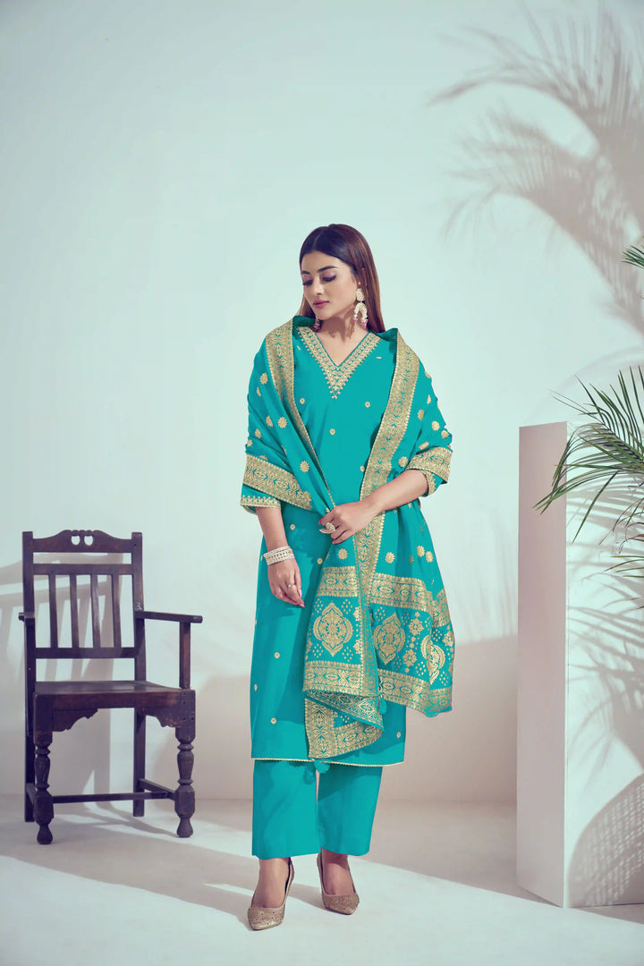 Elegant Bright Pink Suit | Roman Silk top bottom with Viscose Banarasi dupatta