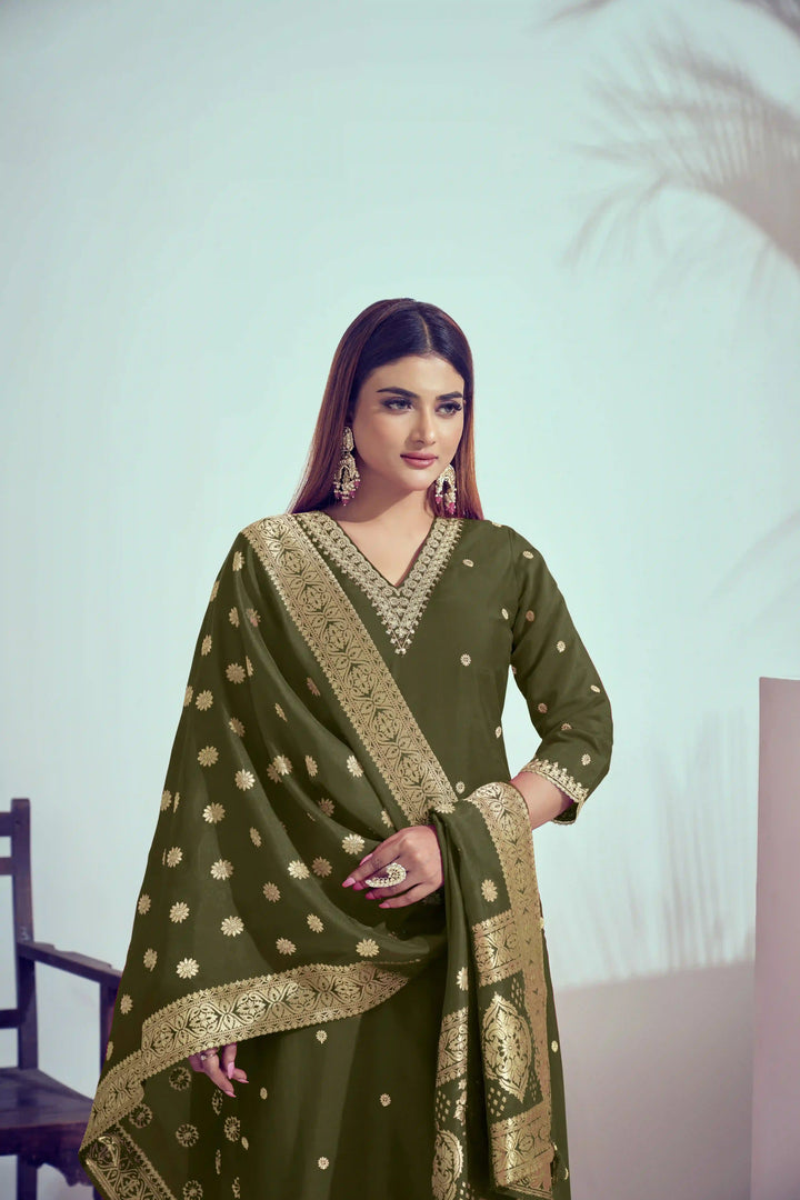 Elegant Bright Pink Suit | Roman Silk top bottom with Viscose Banarasi dupatta