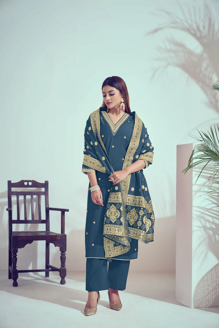 Elegant Bright Pink Suit | Roman Silk top bottom with Viscose Banarasi dupatta