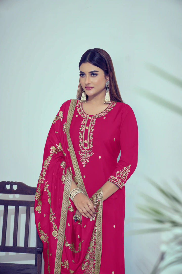 Gorgeous Red Suit | Roman Silk top bottom with Viscose Banarasi dupatta