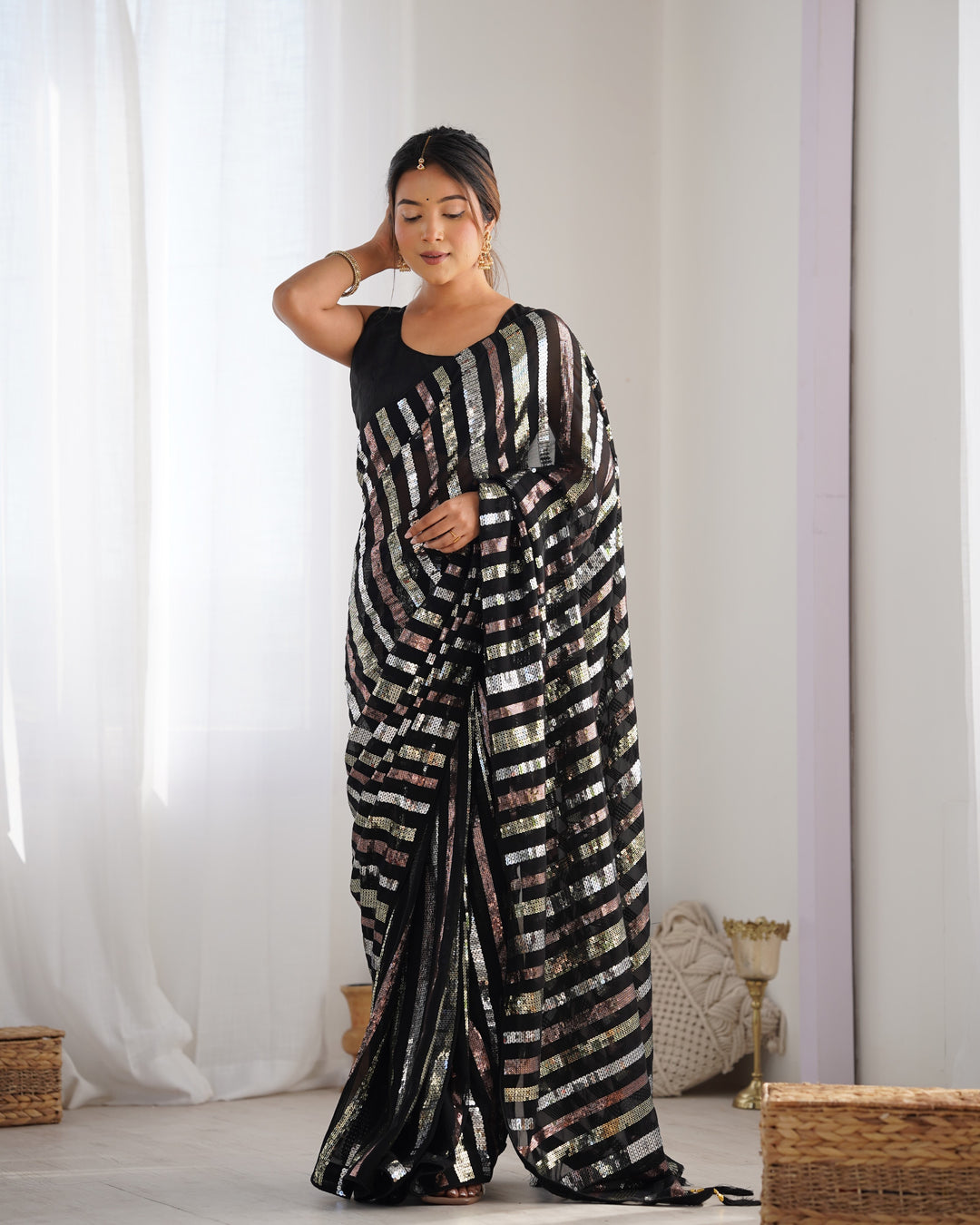 Designer Black Party Saree | Heavy Sequin Work Elegant & Stylish Look