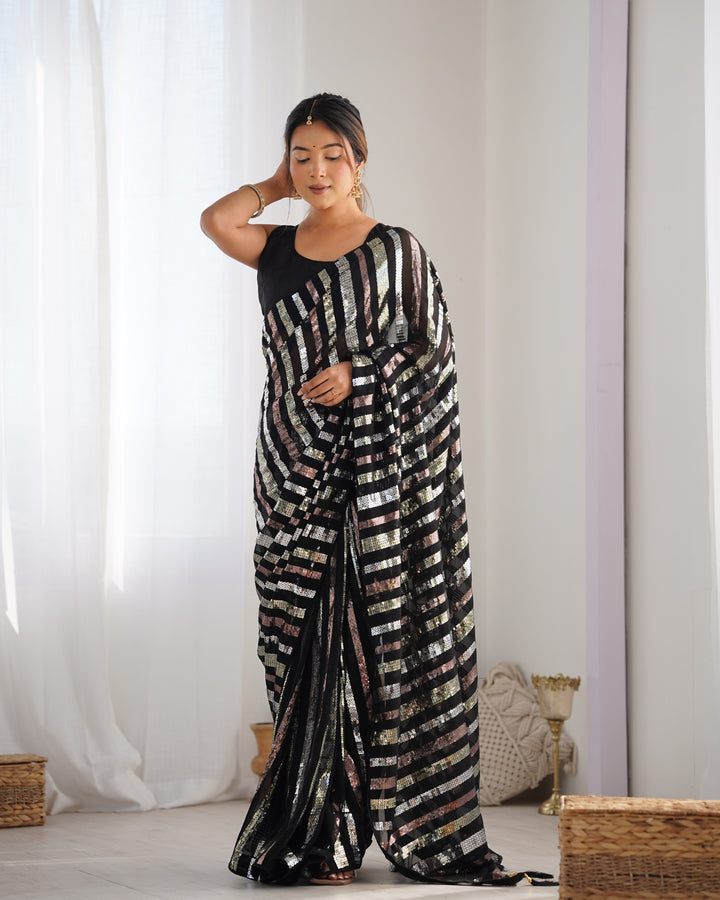 Designer Black Party Saree | Heavy Sequin Work Elegant & Stylish Look