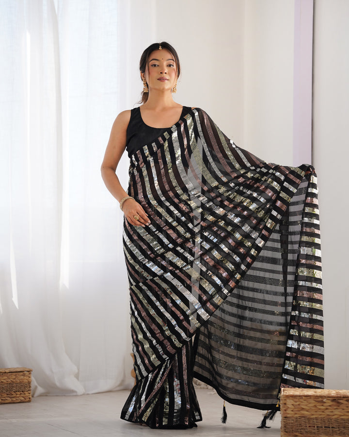 Designer Black Party Saree | Heavy Sequin Work Elegant & Stylish Look