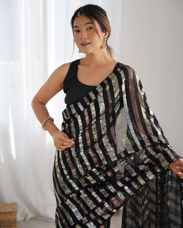 Designer Black Party Saree | Heavy Sequin Work Elegant & Stylish Look