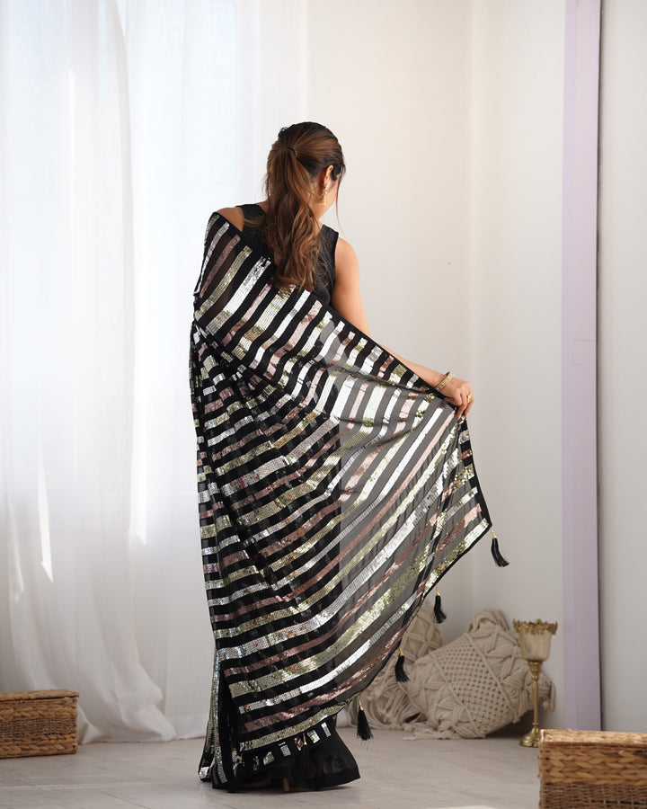 Designer Black Party Saree | Heavy Sequin Work Elegant & Stylish Look