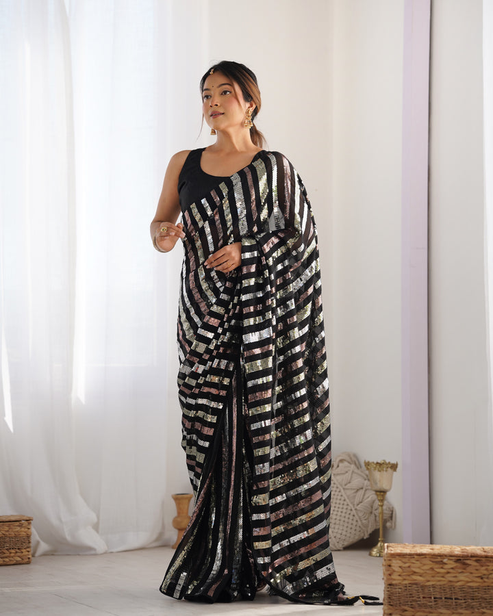 Designer Black Party Saree | Heavy Sequin Work Elegant & Stylish Look