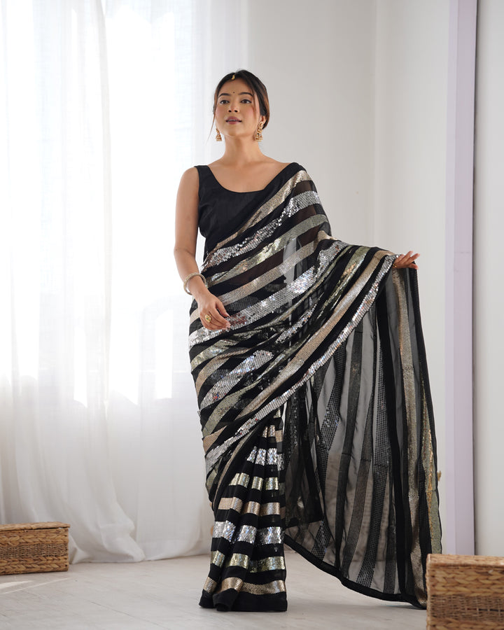 Trendy Georgette Saree | Elegant Party Look with Embroidery & Blouse