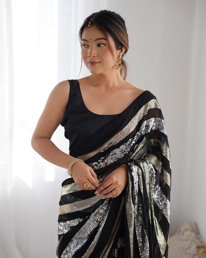 Trendy Georgette Saree | Elegant Party Look with Embroidery & Blouse