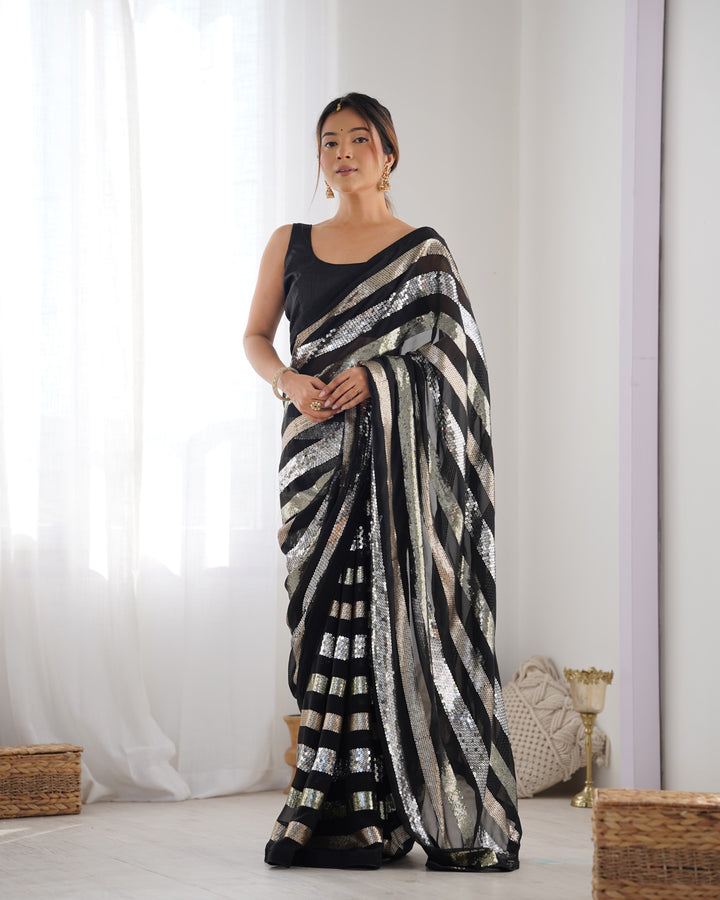 Trendy Georgette Saree | Elegant Party Look with Embroidery & Blouse