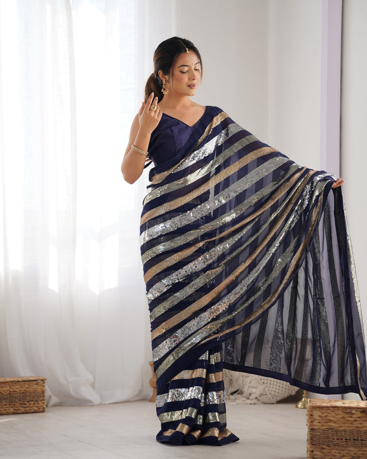 Trendy Georgette Saree | Elegant Party Look with Embroidery & Blouse