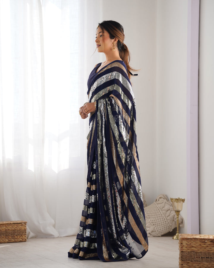Trendy Georgette Saree | Elegant Party Look with Embroidery & Blouse