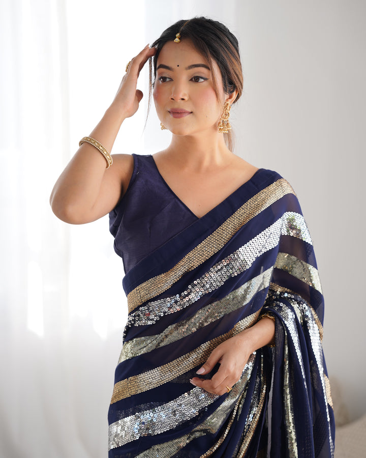 Trendy Georgette Saree | Elegant Party Look with Embroidery & Blouse