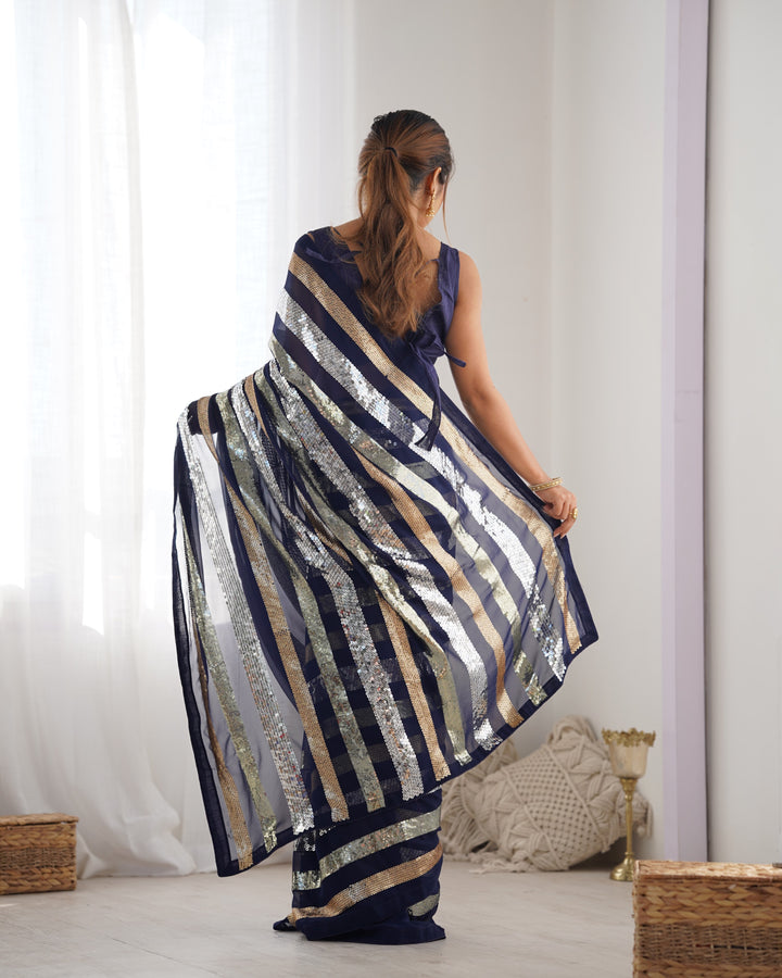 Trendy Georgette Saree | Elegant Party Look with Embroidery & Blouse