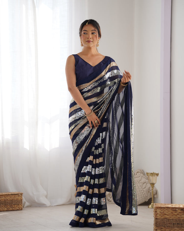 Trendy Georgette Saree | Elegant Party Look with Embroidery & Blouse