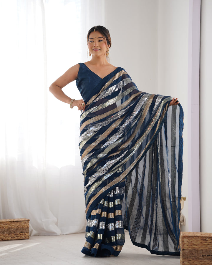 Trendy Georgette Saree | Elegant Party Look with Embroidery & Blouse