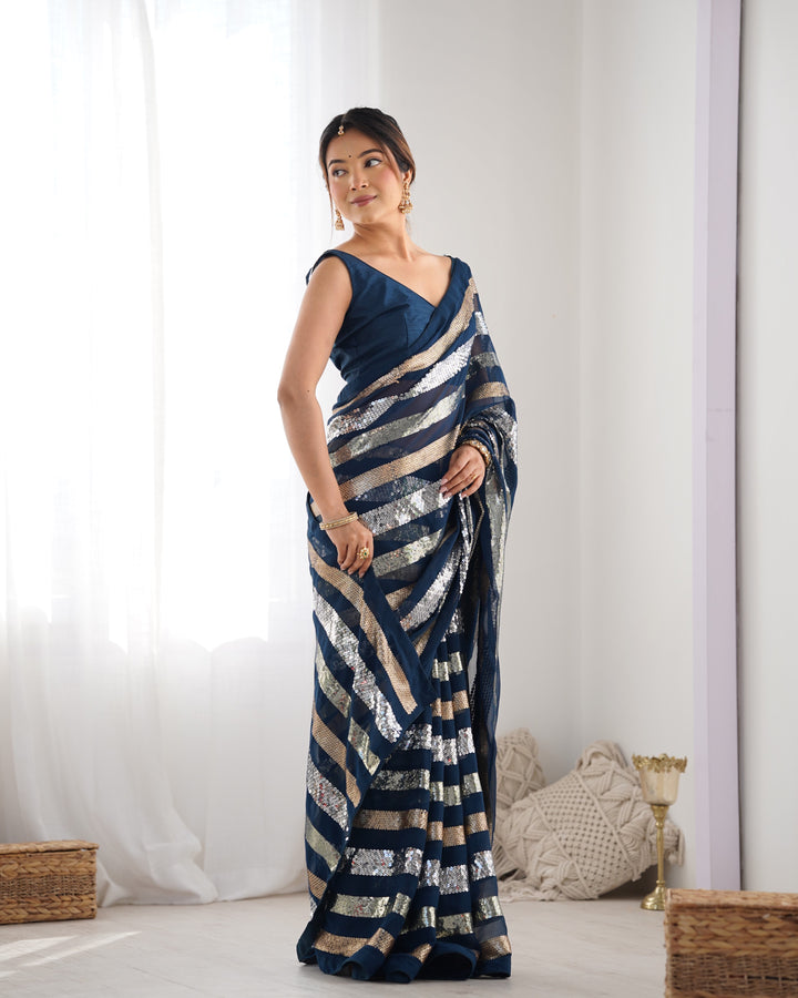Trendy Georgette Saree | Elegant Party Look with Embroidery & Blouse