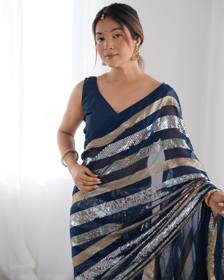 Trendy Georgette Saree | Elegant Party Look with Embroidery & Blouse