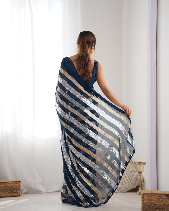 Trendy Georgette Saree | Elegant Party Look with Embroidery & Blouse